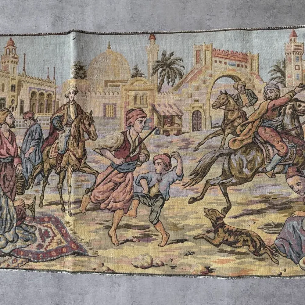 Vtg Belgian Tapestry Wall Hanging Runner Orientalist Middle Eastern 58 Inches⁠